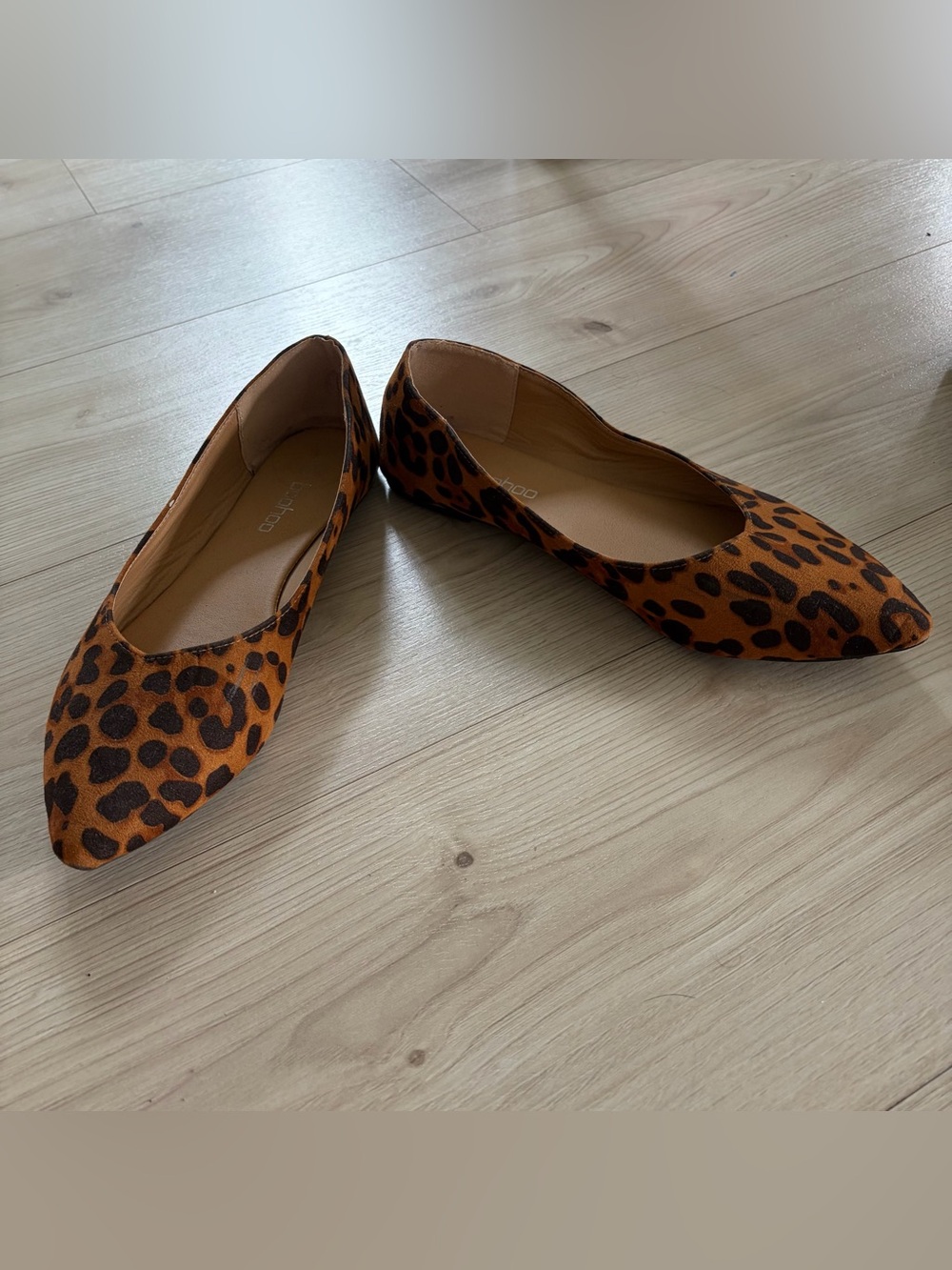 Leopard Print Pointed Toe Flats - Brown